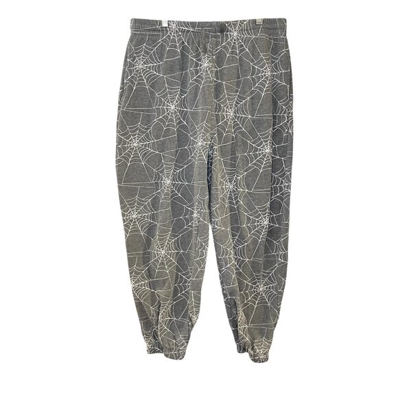 Womens M Gray Spider Web Halloween Joggers Sweat Pants Sweats Costume - Picture 1 of 7
